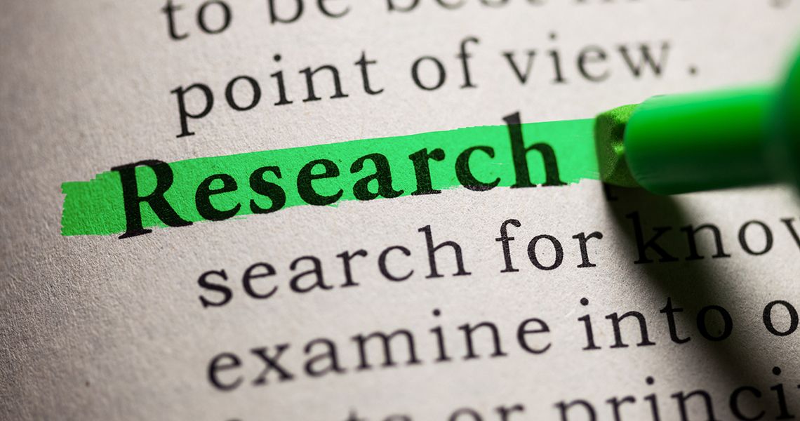 The word "Research" highlighted on a page