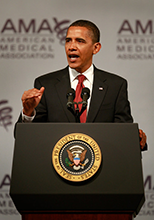 Obama speaking at a podium